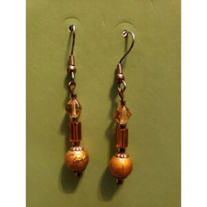 "Golden Holiday" Handmade Beaded Glass Earrings Dangle